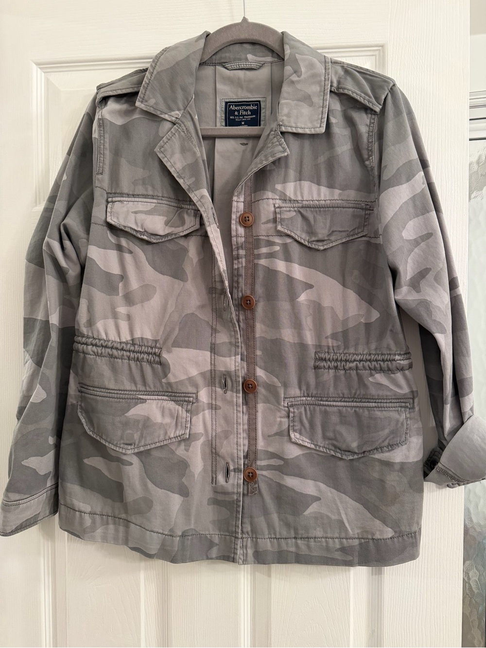 Abercrombie & Fitch Grey Camo Utility Jacket adjustable waist